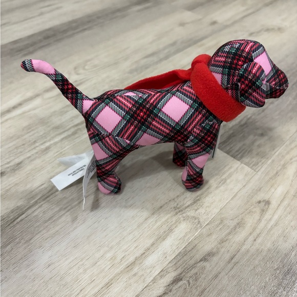 Victoria's Secret PINK Plaid Mini Pink Red Stuffed Holiday Dog - Picture 3 of 3
